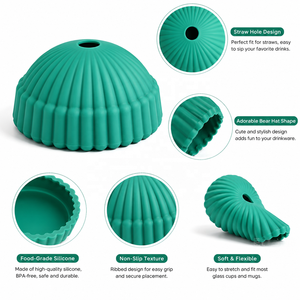 Hot Selling Glass <b>Bottle</b> With Silicone Lid No BPA <b>Bear</b> Shape Cup Green Waterproof Custom Logo <b>Bear</b> <b>Bottle</b> Silicone Cover - Product Image 5
