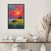 Peinture à l'huile abstraite moderne 100% peinte à la main, paysage de coucher de soleil à texture épaisse, art mural pour la décoration du salon, taille personnalisée