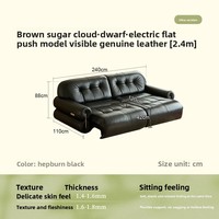 Canapé convertible électrique rétractable marron, style rétro en cuir noir avec structure en bois