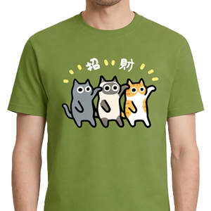 Kaos Grafis Pria Lucky Wealth Cats Gaya Maneki Neko Jepang, Kaos Lucu Bergambar Hewan, Streetwear Kasual, Atasan Lengan Pendek Katun - Product Image 3