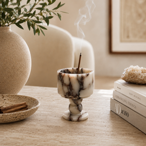 Portacandele NANWEI in Pietra Naturale Calacatta Viola Turca con Base a Doppia Sfera, Supporto per Candele Tealight con Venature Viola - Product Image 2
