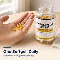 Vitamine D3 10000 UI personnalisée non-OGM avec K2 MK7 200mcg et B12, huile de coco vierge pour le soutien cardiaque et immunitaire des adultes, sans gluten, végétalien