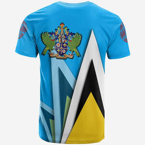 Camiseta <span class=keywords><strong>de</strong></span> loro <span class=keywords><strong>de</strong></span> Santa Lucía con hoja <span class=keywords><strong>de</strong></span> palma tropical y bandera Diseño <span class=keywords><strong>de</strong></span> onda <span class=keywords><strong>de</strong></span> color Logotipo <span class=keywords><strong>de</strong></span> Santa Lucía personalizado Camiseta <span class=keywords><strong>de</strong></span> gran tamaño para hombre - Product Image 2