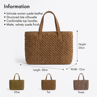 Sac fourre-tout en daim tressé pour femme LZ Manufacturer, finition veloutée douce, poignée supérieure, sac à bandoulière, sac de voyage, sac de bureau