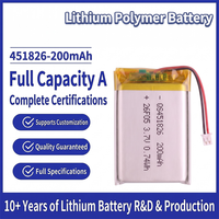 Batterie au lithium polymère 451826 200mAh 3.7v personnalisée au prix d'usine, petite batterie Lipo rechargeable plate