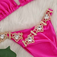 Stok segitiga atas kain bergaris ganda mulus pakaian renang wanita permata Bikini Scrunch Butt baju renang