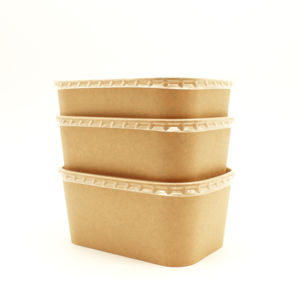 Vente en gros bol alimentaire rectangulaire emballage boîte à déjeuner jetable en papier Kraft et blanc - Product Image 1