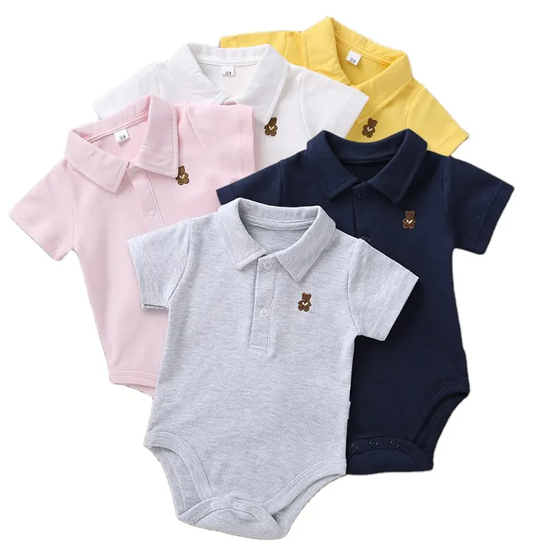 Summer Newborn Baby Boys Girls Clothes Cotton Short Sleeve Infant Baby Onesie Turn-down Collar Baby Rompers 0-3 Months