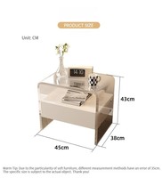 Table de chevet moderne en cuir et bois avec pieds en acrylique transparent, table de chevet de luxe à 1 tiroir pour appartement, hôtel, chambre à coucher