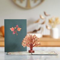 Tarjeta de Felicitación Creativa 3D con Diseño de Árbol de Hojas de Arce, Tarjeta de Regalo Rectangular Plegable Roja para Negocios y Festivales