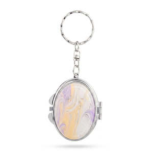 Oval Metal Compact <b>Mirror</b> Keychain Marbled Acetate <b>Acrylic</b> Top Plate Silver Plated Double Sided Pocket Vanity <b>Mirror</b> Charm Bulk - Product Image 3