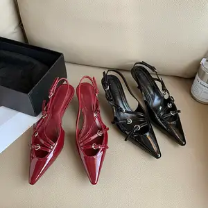 แฟชั่นสีแดงจุด Toe ผู้หญิงรองเท้าส้นสูงใหม่หญิงชุดจัดเลี้ยง Stiletto รองเท้าส้นสูง