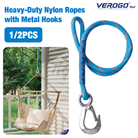 VEROGO Corde de suspension robuste en nylon de 60 cm avec crochets en acier inoxydable pour hamac, chaise suspendue et siège de balançoire d'extérieur, installation facile