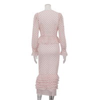 2025 été automne rose Sexy col en V profond Blouse couches à volants longue jupe et haut deux pièces Co Ord élégant dames vêtements ensembles