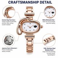 Nouvelle montre de luxe en forme de dessin animé avec bracelet en acier inoxydable, cadran en verre, design simple, présentée dans un coffret cadeau