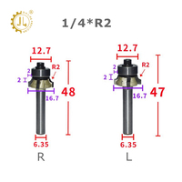 Fraise de défonceuse CNC à queue ronde de 6,35 mm (1/4 pouce) avec roulement inférieur, 4 dents, R1 R2 R3