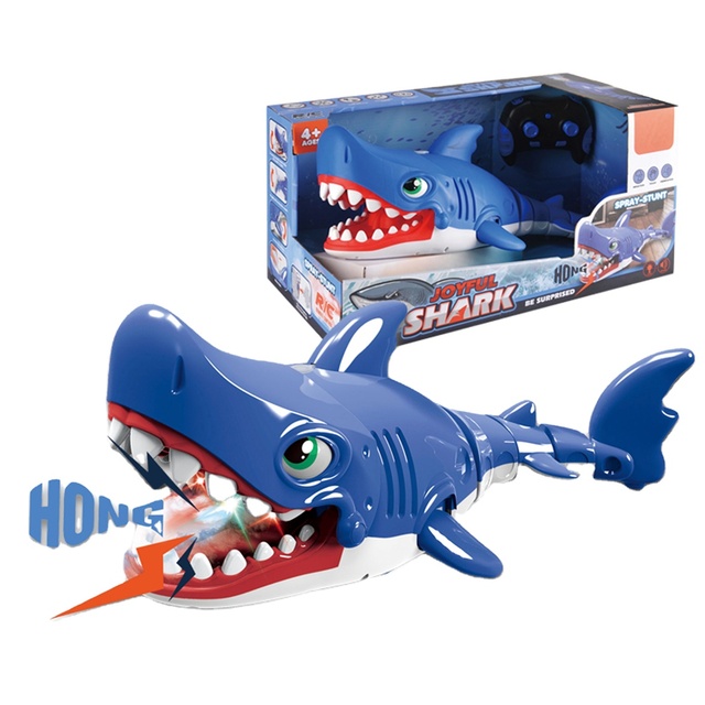 Rechargeable Remote Shark Toy with LED Lights Cool Mist Spray and Smooth Swimming Action for Kids Pool Ocean and Beach Play