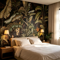 Papier peint mural vintage à motifs de feuilles tropicales pour la décoration du salon, de la chambre à coucher, du restaurant, du magasin, du café, papier peint botanique sombre à thème jungle