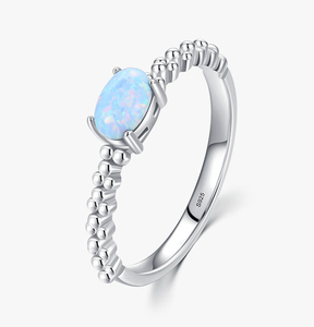 <b>Opal</b> <b>Ring</b> 925 Sterling <b>Silver</b> Prong Setting Ball Pattern Classic Women's Gemstone <b>Ring</b> Everyday Wear - Product Image 1