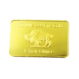 Barra de Oro de Recuerdo FS-Craft de Alta Calidad, Chapada en Oro 999 de 1 Onza, con Diseño de Búfalo - Product Image 1