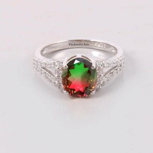 Anillo de Turmalina Sandía en Plata de Ley 925, Corte Ovalado, Gema Bicolor, Anillo de Declaración, Joyería Hecha a Mano, Regalo - Product Image 5