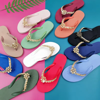 Tongs pour femmes, douces et confortables, pour mariage, plage, avec ornements en strass, chaîne en cristal, chaussures imperméables, accessoires