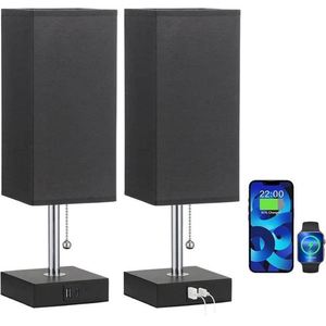 Square Cloth Table <b>Lamp</b> Zipper <b>Switch</b> A+C USB Functional Study <b>Lamp</b> Bedside <b>Lamp</b> - Product Image 6