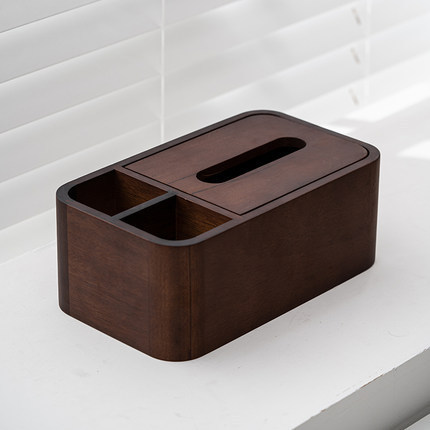 Walnut wood tissue box - storage with rounded corners