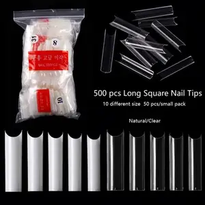 New Hot and New Long water pipe curved C shape 500 pcs natural color salon false tips long square nail art tips
