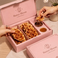 Boîtes à pâtisserie en carton ondulé de qualité alimentaire avec logo personnalisé en gros, en papier rose, avec doublure en éponge