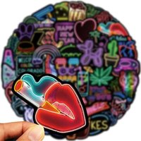 100 pièces néon autocollants Cool néon lumière autocollants Graffiti décalcomanies pour ordinateur portable bouteille d'eau ordinateur réfrigérateur bagages coque de téléphone