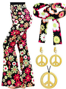 <span class=keywords><strong>Costume</strong></span> da Discoteca Anni '70-'80 per Festa di Halloween, Set per <span class=keywords><strong>Donna</strong></span> con Orecchini a Simbolo della Pace, Collana, Fascia per Capelli, Abito Ispirato a TV e Film - Product Image 4