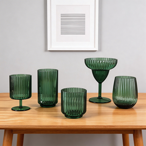 Flûtes <span class=keywords><strong>à</strong></span> champagne élégantes personnalisées en plastique incassable, style vintage, avec nervures, pour <span class=keywords><strong>vin</strong></span> et eau, couleur vert ondulé - Product Image 4