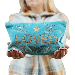 Loved Bluebird Embroidered Large Capacity Velvet Cosmetic Bag with Zipper Closure Portable Fashion <b>Pouch</b> - Product Image 2