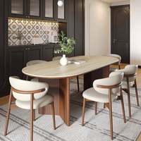 Table à manger moderne en pierre frittée travertin, style rétro français, ovale, en bois, couleur crème, pour petit foyer