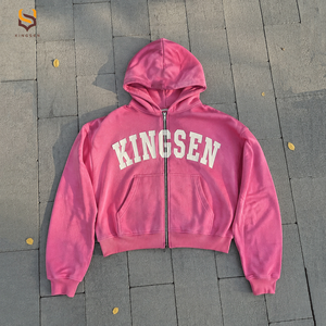High Quality French Terry 500 Gsm Cotton Print Hoodie Oversize Streetwear Vintage Patch Embroidery Plain Boxy <b>Zip</b> up Hoodies - Product Image 2