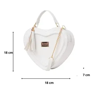 Bolso de Mano para Mujer Fana en Forma de Corazón, Correa de Cadena de Cuero Blanco, Estilo Lujoso, Regalo para el Día de San Valentín, Uso Diario - Product Image 3
