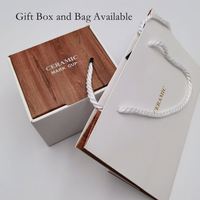 Mug à café en céramique bleu mat nordique noir et blanc de grande taille 15 oz avec couvercle en bois et boîte cadeau, logo personnalisé