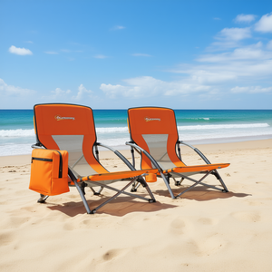 Chaises de plage pliantes Outsunny, dossier en maille orange, cadre en aluminium, pour le camping en plein air, la pelouse, les pique-niques - Product Image 2