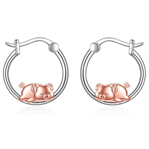 Aretes de Cerdo Lindos y Divertidos a Precio de Fábrica al por Mayor, Aretes de Cerdo del Zodiaco en Oro Rosa, Aretes de Plata de Ley 925 Súper Dulces - Product Image 1