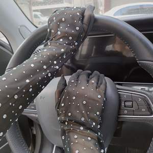 Gants longs extensibles en résille avec strass pour femmes, gants en maille ultra-mince avec doigt complet, mitaines de costume de fête exotiques. - Product Image 1