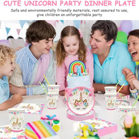Ensemble de vaisselle jetable pour fête sur le thème de Pâques, licorne de dessin animé, rose pour filles, 10 pièces, avec assiettes, gobelets, serviettes