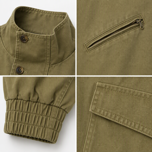 Men's Oversized Cotton Canvas Button-Front Jacket Loose Fit Utility Workwear <b>Coat</b> with Stand Collar Multi Pockets - Product Image 4