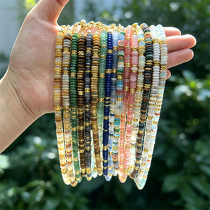 Kalung Batu Alam Bohemian untuk Wanita Perhiasan Fashion Rantai Baja Tahan Karat Batu Permata Alami Kalung Manik-Manik Mungil Hadiah - Product Image 1
