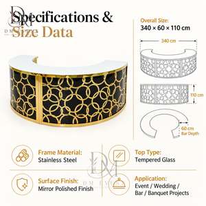 Barra de Bar Redonda Plegable Grande de Acero Inoxidable Dorado Personalizada con Panel de Diamantes Facetados y Tapa de Vidrio Templado Desmontable - Product Image 3