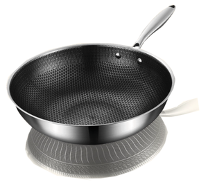 Disponibile Padella Wok Antiaderente in Acciaio Inox a Nido d'Ape Capacità 4-5L Compatibile con Induzione per Cucinare e Friggere - Product Image 6