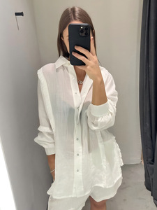 Camicetta in cotone <span class=keywords><strong>con</strong></span> <span class=keywords><strong>frange</strong></span> personalizzata Primavera 2026 - <span class=keywords><strong>Camicia</strong></span> oversize a maniche lunghe <span class=keywords><strong>con</strong></span> colletto a risvolto, OEM/ODM da fabbrica di abbigliamento cinese - Product Image 2