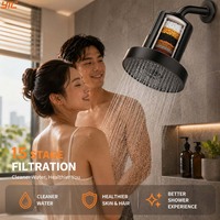 Pommeau de Douche Filtrant Haute Pression 6 Pouces Mural Effet Pluie avec Cartouche Remplaçable pour Salle de Bain Économiseur d'Eau