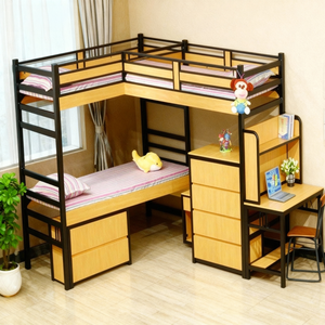 <span class=keywords><strong>Lit</strong></span> superposé triple moderne et pratique pour chambre d'enfant, gain de place, avec bureau et garde-corps de sécurité - Product Image 1