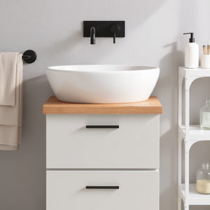 Mueble de Baño de Madera Maciza de 15.7x19.7 Pulgadas, Diseño Rectangular Minimalista, de Pie, con Lavabo de Cerámica - Product Image 2